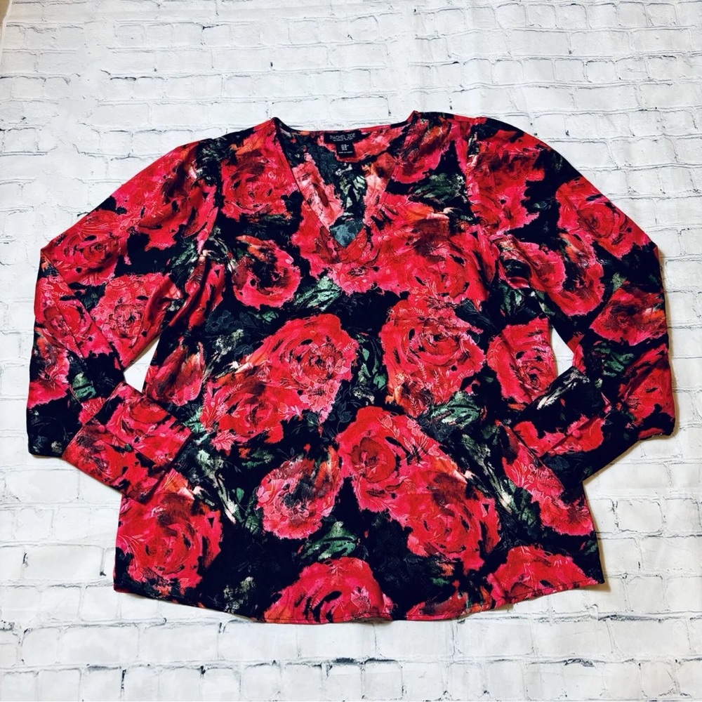 Rachel Zoe Top Womens M Dark Floral Roses Satin Tunic Whimsigoth Grunge Artsy - Picture 7 of 11